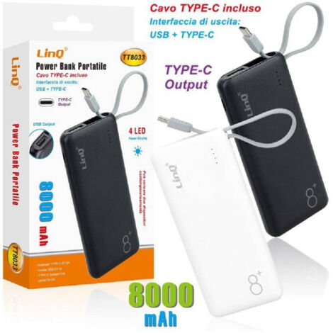 Power Bank External Batteria Recaricabile 8000mah With Plug Type-c Tt8033 (1/2)