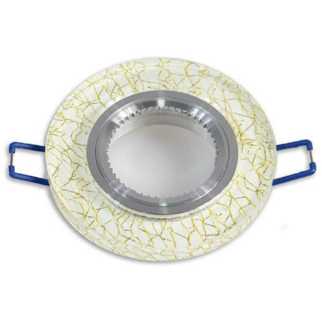 Support De Spot Encastré Pour Spot Rond Verre Blanc Veine D'or Argent P15 Or (1/2)