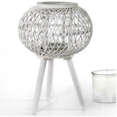 Lanterna Portacandel With Medium Tonda 17x46cm In Legno Bambu Vetro Bianco 777929 (1/3)