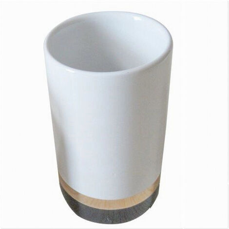 Bicchiere Porta Spazzolini Bianco Con Riga Bassa Dorata Nera Arredo Bagno 59868 (1/2)