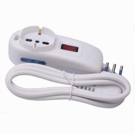 Multipresa 1 Uscite Universali+2 Bipasso 10/16a Spina 10a Cavo 1.5mt Bianco 80187n (1/2)