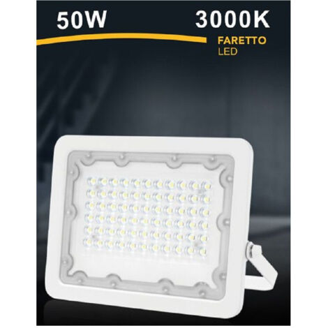 Faro Led 50w Faretto Ultra Slim Bianco Esterno Luce Naturale Fredda Calda Fs50w-b
