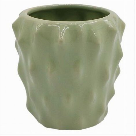 Bicchiere Porta Spazzolini Ceramica Verde Effetto Cactus Accessorio Bagno 79934 (1/2)