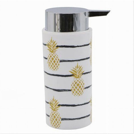 Dispenser Porta Sapone Liquido Cilindrico Bianco Ananas In Plastica 15,6cm 69757 (1/2)