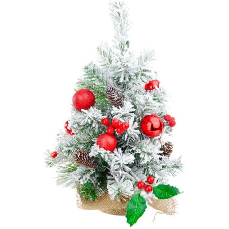 Sapin De Noël Effet Neigé Dim.60 Cm Avec Décorations Rouges Pommes De Pin Neige (1/2)