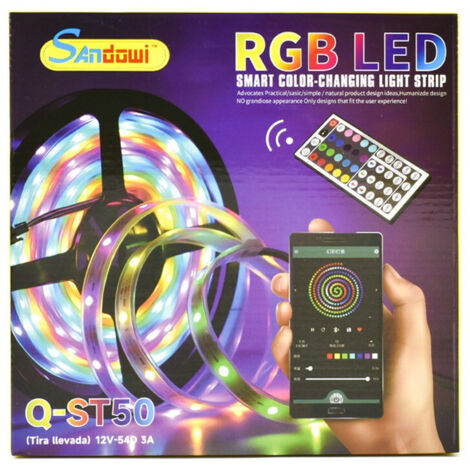 Striscia Led Rgb Autoadesiva 5mt Con Funzione Audio Bluetooth Telecomando Q-st50 (1/3)