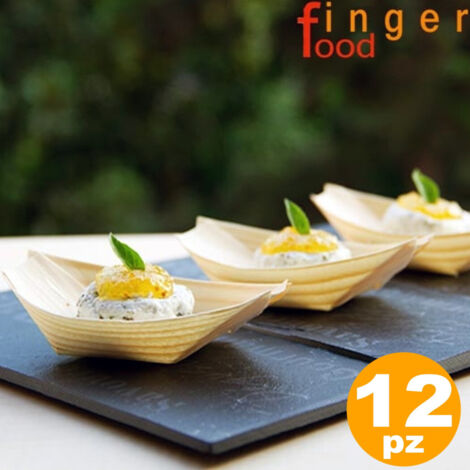 Set 12 Barchette Finger Food In Fibra Di Pioppo Catering Aperitivo 12,5 X 7 Cm (1/3)