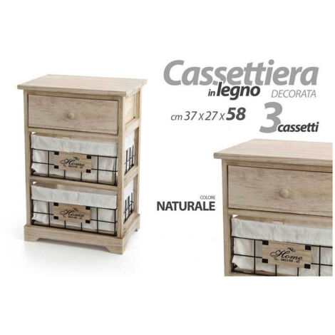 Mobile Cassettiera In Natural Law 3 Cassetti 37x27x58cm Decorate 787805 (1/3)