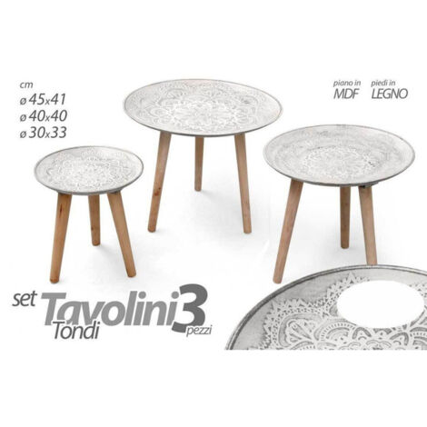 Set De 3 Mange-debout En Bois Jardin Lounge Décoré ø45-40-30cm Rond 783951 (1/2)