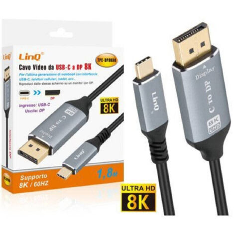 Adaptateur De Cable Video Type-c Vers Dp Display Port Ultra Hd 8k 1,8 M Tpc-dp8k60 (1/5)
