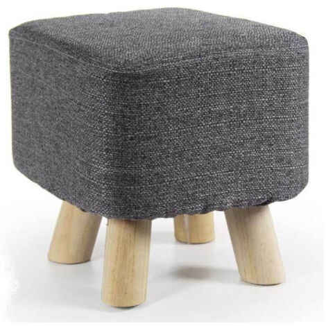 Pouf Sgabello Poggiapiedi Quadrato Piedi Legno Tessutum Grigio Scuro 27x28cm 790256 (1/3)