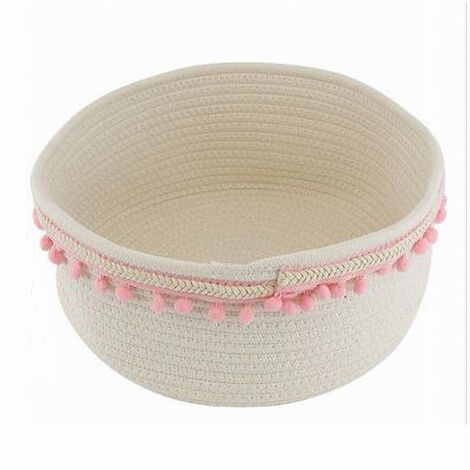 Cesto Porta Oggetti Per Biancheria In Corda Pon Pon Rosa Cestino 30x14 Cm 10667 (1/5)