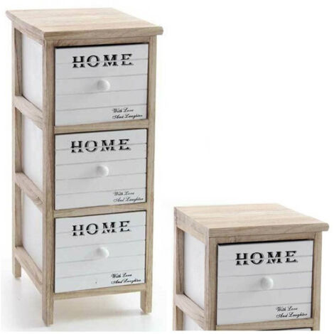 Commode 3 Tiroirs H62 26x32cm Blanc Bois Naturel Rangement Moderne (1/2)