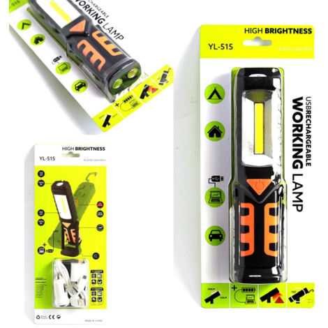Torcia Lampada Portatile Ricaricabile Led Strip Cob - Base Orientabile And Ganci (1/4)