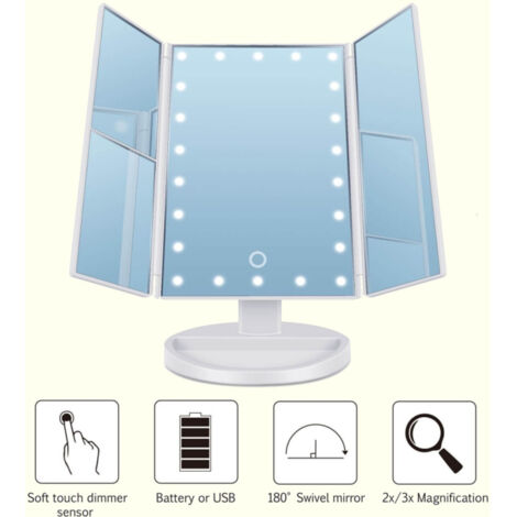 Miroir Pivotant à 360 Degrés Avec écran Tactile, Table De Maquillage à 2 Grossissements, Salle De Bain (1/3)
