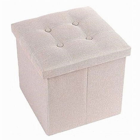 Pouff Puff Pouf Contenitore Imbottito Portaoggetti Seduta Beige 38x38x35cm 79423 (1/2)