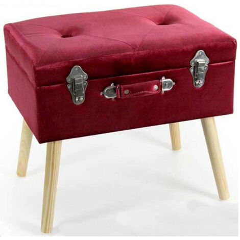 Pouf Pouf Conteneur H46x50x35cm Tissu Rouge Rembourré Pieds Bois 756795 (1/2)