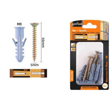 Set 9 Pièces Vis Vis 5 X 50 Mm + Chevilles Avec Ailettes Chevilles M8 Fischer 57199 (1/2)