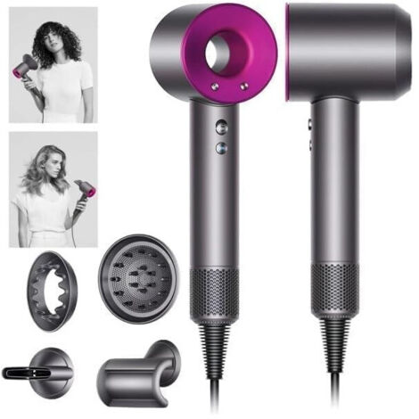 Trade Shop Traesio – Sèche-cheveux Supersonic 1200W – Moteur sans brosse – Technologie ions négatifs – Câble ondulé pour usage professionnel – 3 vitesses