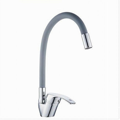 Robinet De Cuisine Bec Haut En Silicone Mélangeur D'évier Pivotant 69369 Gris (1/5)