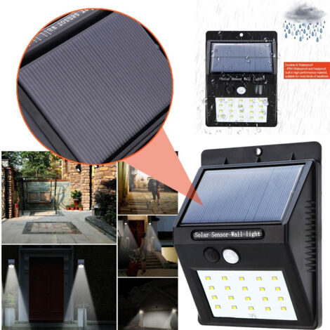 Lampe 20 Led Avec Panneau Solaire Rechargeable Et Capteur De Mouvement Pour Extérieur (1/5)
