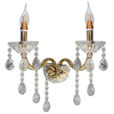 Suspension Candelabre Cristal Acrylique 2 Bras Douille E14 E35       Or (1/2)