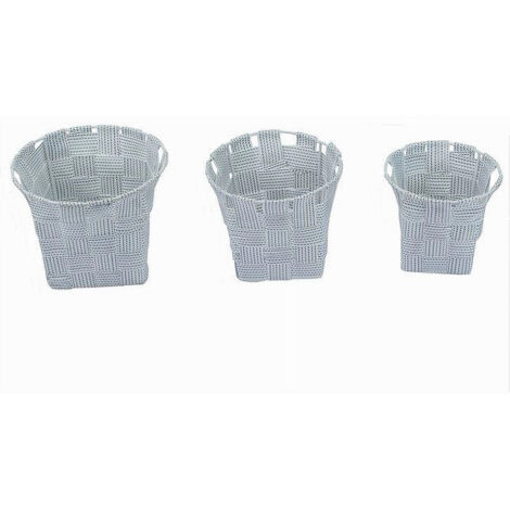 Set Di 3 Cestini Portaoggetti In Plastica Intrecciata, Grigi, 30x23.5x10 Cm, Per Cucina, Bagno, Ufficio - 4