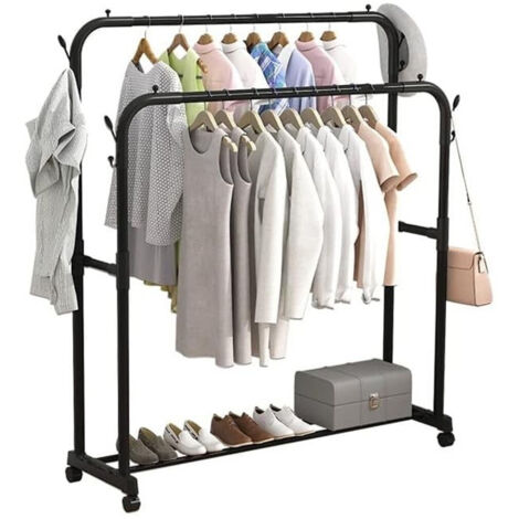 Porte-vêtements Stand Double Bar Stender Robes Avec Roues De Frein Noir (1/5)