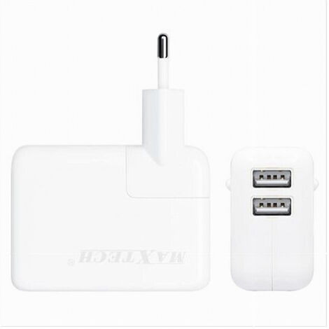 Chargeur Prise 2 Usb Ultra Charge Smartphone 5v-2100ma Maxtech Ca-s012 (1/2)