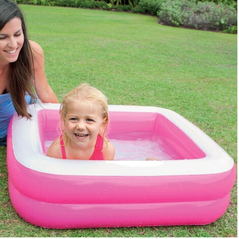 Piscine Gonflable Pour Enfants Baby Square 2 Boucles Rose 85 X 85 X 23 Cm (1/2)