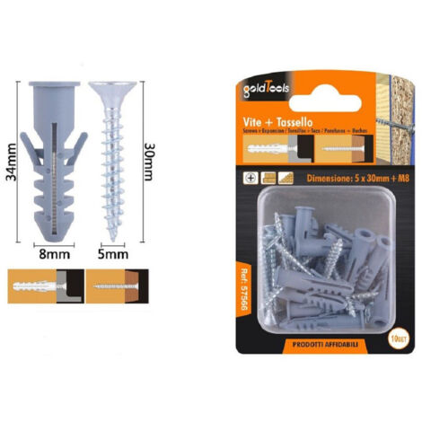 Set 10pz Viti Vite Croce 5x30 Mm + Tassells Avec Tassello M8 Fischer 57566 (1/2)