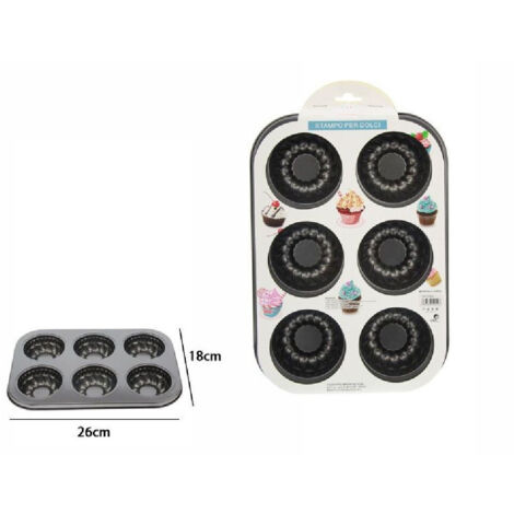 Teglia Antiaderente 6 Muffin Cupcake Dolci Budino 26x18cm 59959 (1/2)