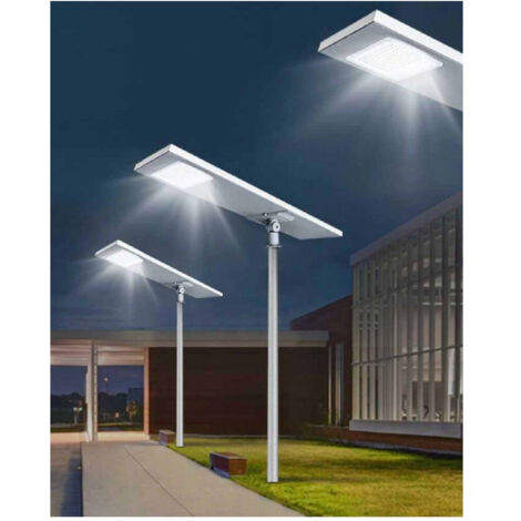 Trade Shop Traesio – Lampadaire LED 300W avec panneau solaire IP65 – 138 LED SMD – Blanc froid 6500K – Autonomie 10-12h – Aluminium résistant aux intempéries - Sl-300w-lp