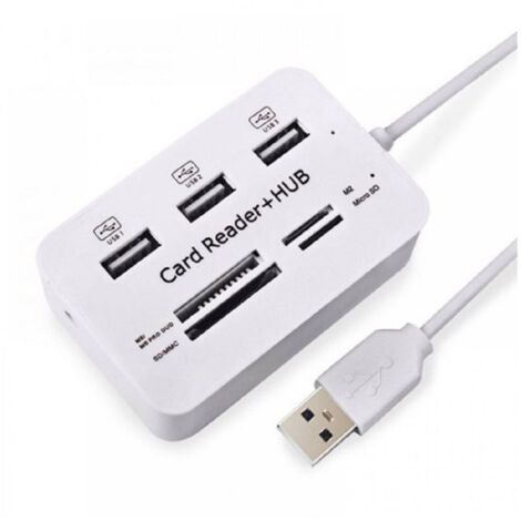 Lecteur De Cartes + Hub Usb 2.0 3 Ports Usb, Emplacement Pour Cartes Mémoire Ms Sd Mmc Tf M2 Q-h02 (1/5)