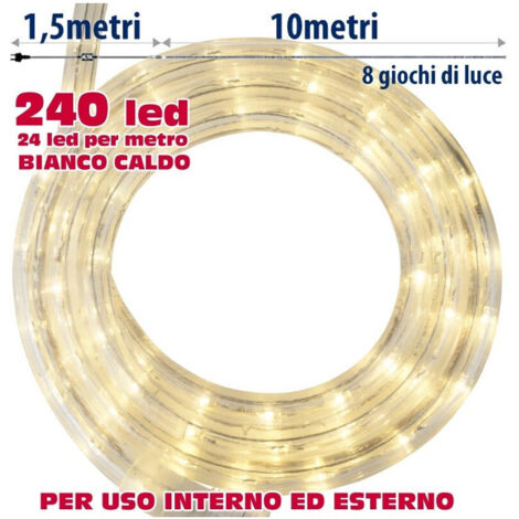 Tube Lumineux De Noël 10 Metres Led Blanc Chaud Avec Controle 8 Fonctions (1/3)