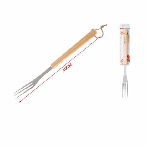 Forchettone 3 Rebbes For Barbecue Grigliata 40cm In Acciaio Manico Legno 2406328 (1/2)