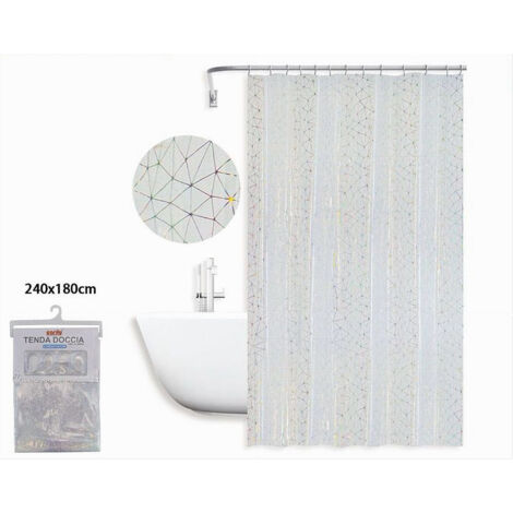 Tenda Doccia Sufancy Con Ganci – Motivo Geometrico Turchese E Crema, 183x183 Cm, Poliestere Idrorepellente