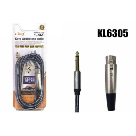 Cavo Audio 1.5mt Microfono Xlr Femmina To Trs Maschio Da 6,35mm Kl6305 (1/4)