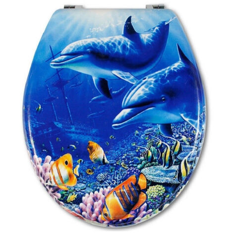 Abattant De Toilette Universel Bois Mdf Impression Acier Charnières Wc Fond De Mer -3.5 - (1/3)