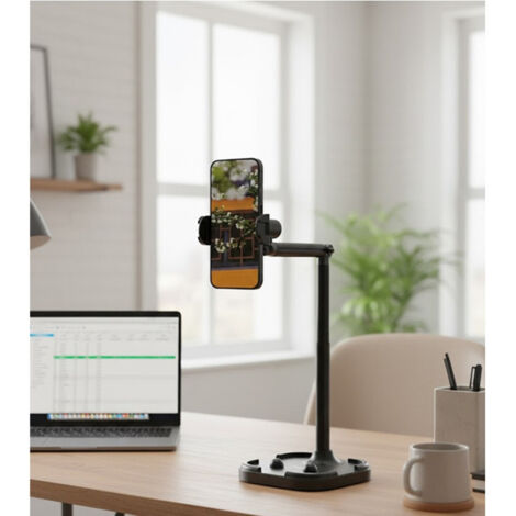 Support Bureau Téléphone Diffusion Live - Trépied Réglable Hauteur Angle Avec Base Ronde Robuste