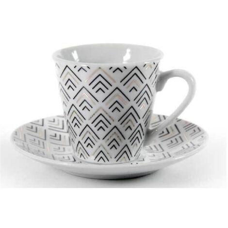 Set 6 Tasses à Café Avec 6 Soucoupes Porcelaine Blanche Décorée 780776 (1/4)