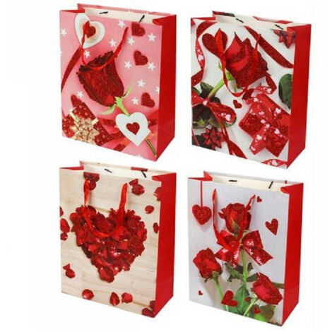 Set 6 Pz. Sacs Cadeaux 26x32x12cm Sac Valentine Roses Divers Motifs 71099