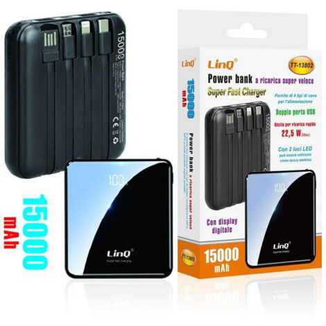 Banque D'alimentation Avec Charge Super Rapide 22,5w 15000mah Ecran Lcd 4 Cables Tt-13802 (1/2)