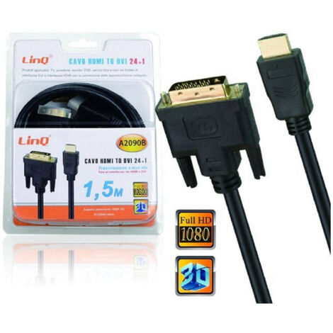 Cable Video Hdmi Male Vers Dvi Full Hd 1.5mt Pc Projecteur Console De Jeux Tv A2090b (1/5)