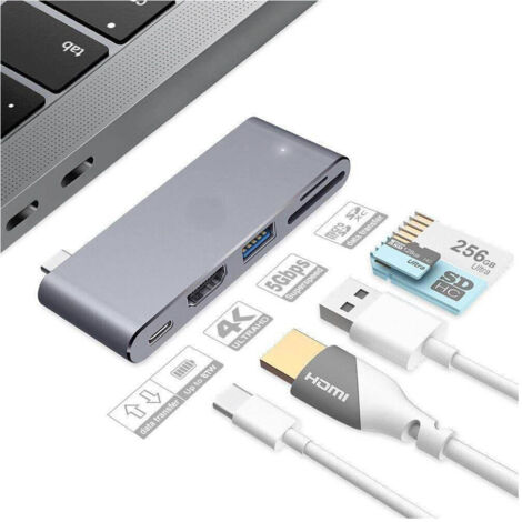 Convertisseur Hub 5in1 Type-c Cartes Micro Sd Adaptateur Usb3.0 Hdmi 4k Sd Tpc-9826 (1/4)