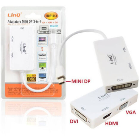 Adaptateur Mini Displayport 3in1 Vers Vga Hdmi Dvi Pour Projecteur Mdp-443 (1/5)