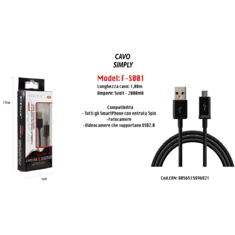 Cable Usb Simple Smartphone Samsung 5volt - 2000ma 1.00mt 5pin Maxtech F-s001 (1/2)