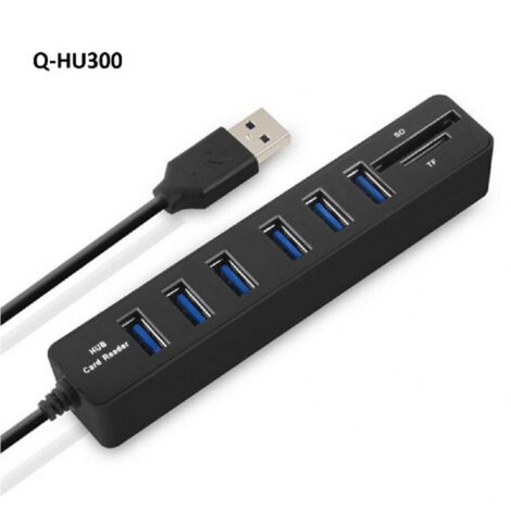 Hub Usb 3.0 8 Ports Avec Emplacement Pour Carte Sd Pour Ordinateur Portable Haute Vitesse Q-hu300 (1/4)
