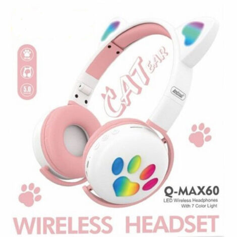 Casque Led Sans Fil Avec Oreilles De Chat Avec 7 Couleurs De Lumière Bluetooth Q-max60 (1/5)