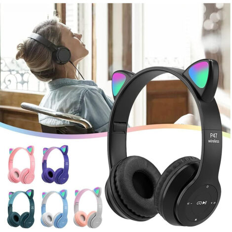 écouteurs Pour Enfants Pliant Sans Fil Avec Oreilles De Chat Bluetooth à Led (1/5)